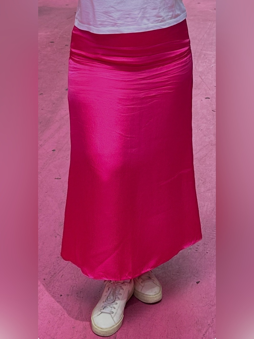 Everlane Hot Pink Satin Midi Skirt
